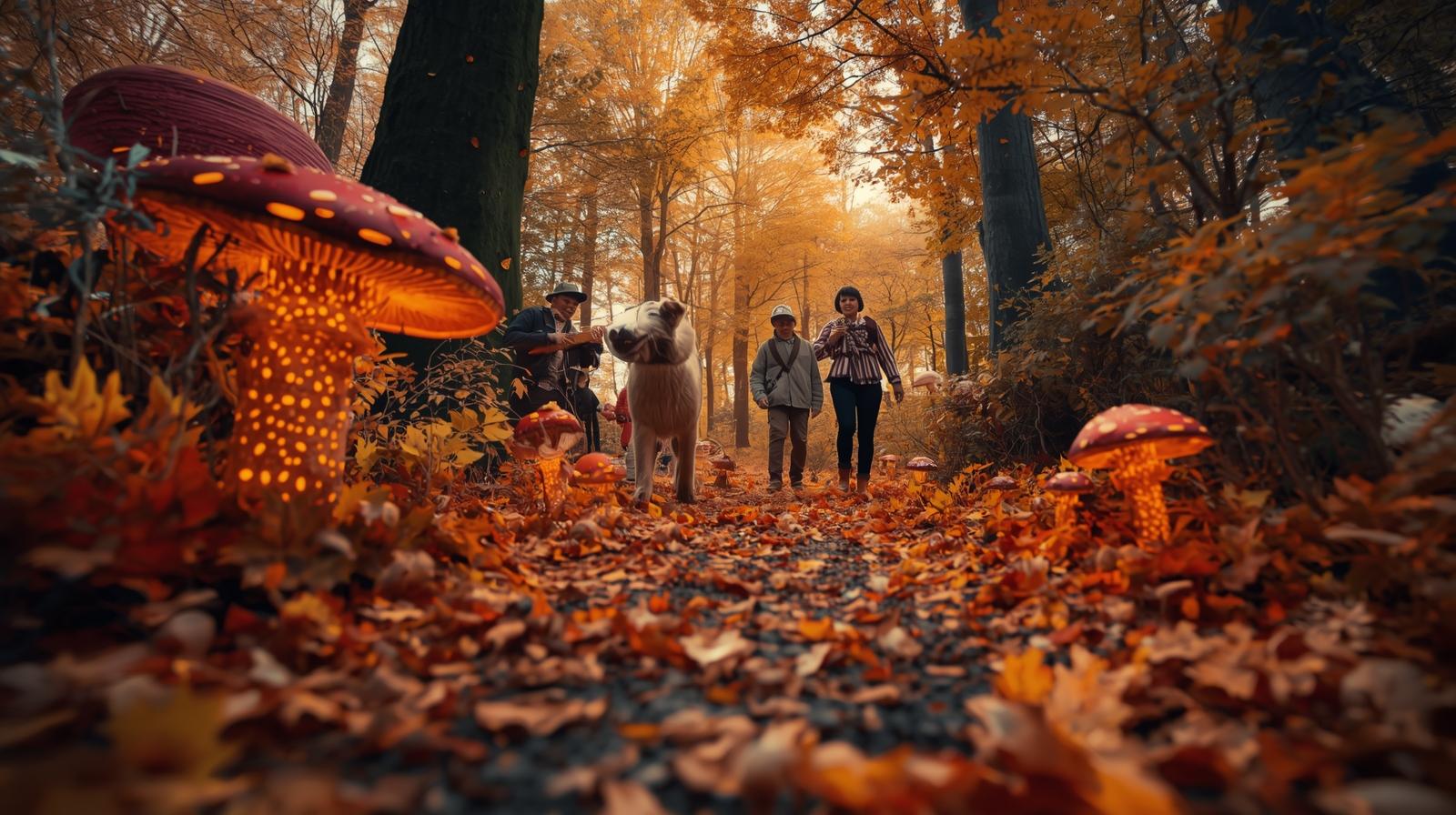 Forest with kids enjoying Scavenger Hunt